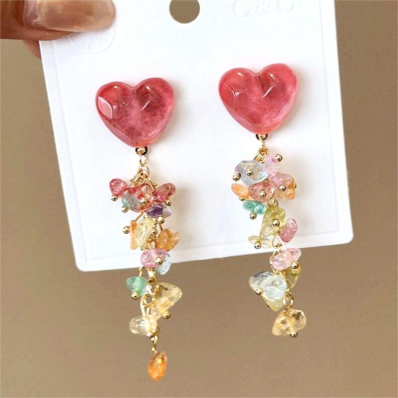 6008 Pink heart-shaped earrings