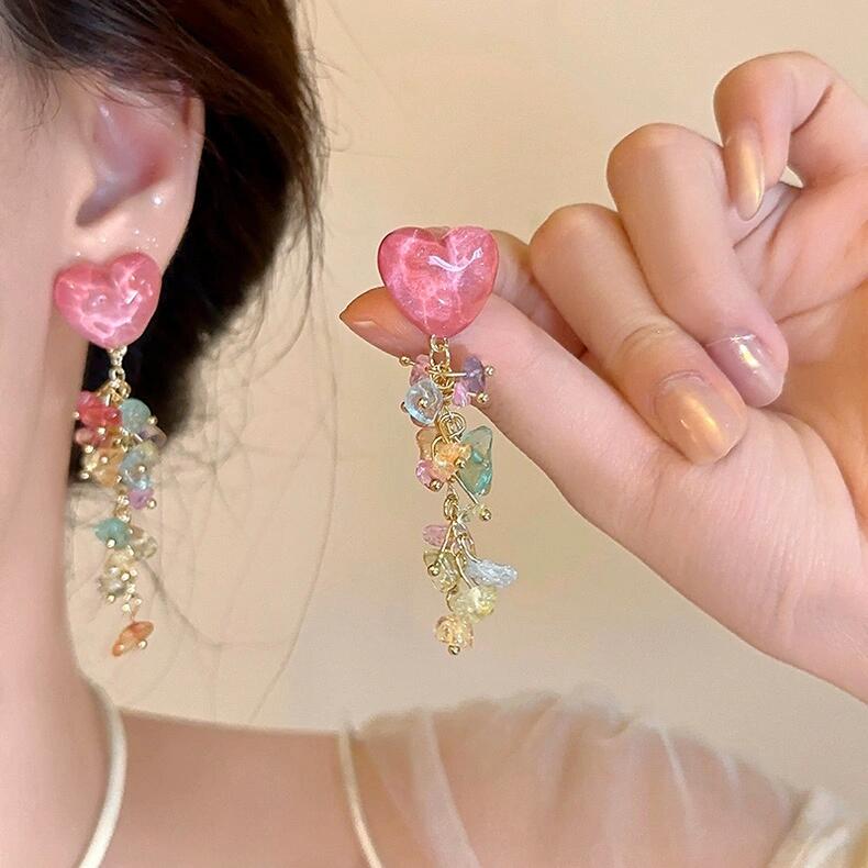 6008 Pink heart-shaped earrings