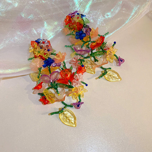 6001 Acrylic colorful flower beaded earrings