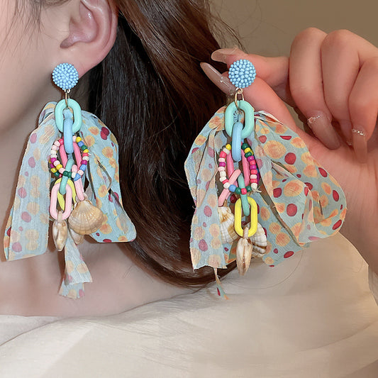 6004 Colorful bow with shell tassel earrings