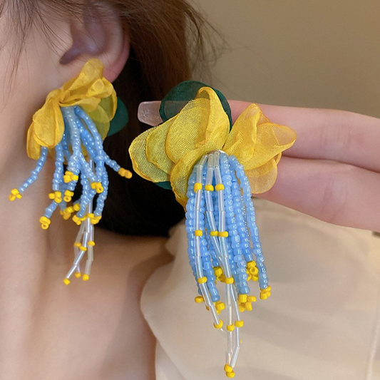 6005 Flower beads tassel earrings