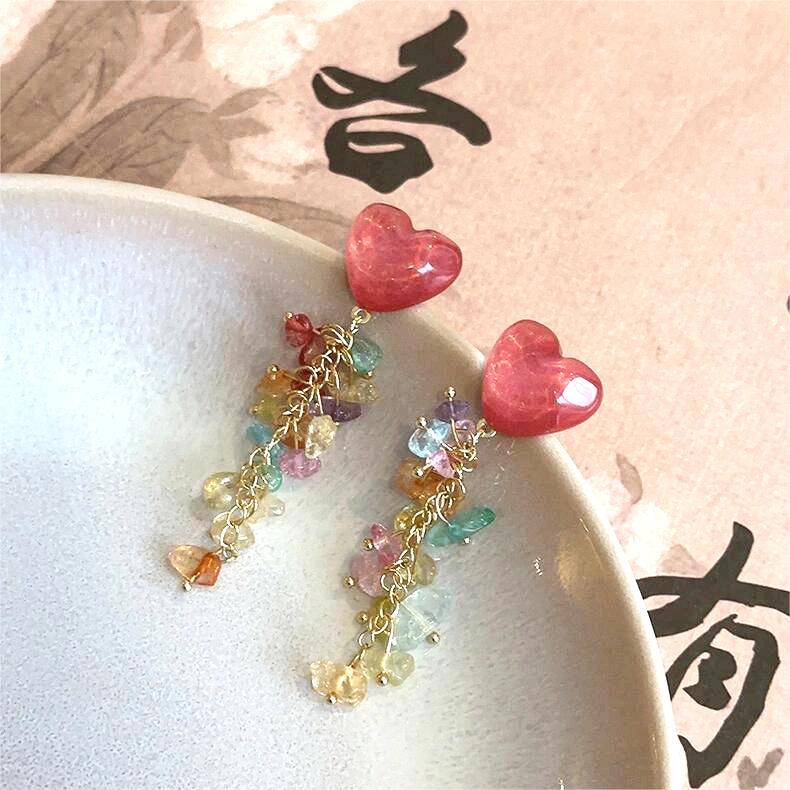 6008 Pink heart-shaped earrings