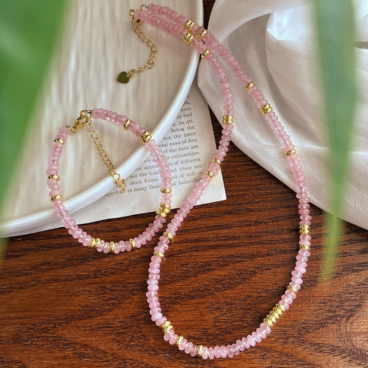 5002 Summer Splendor Rose Quartz Flying Saucer Beads Bracelet Necklace