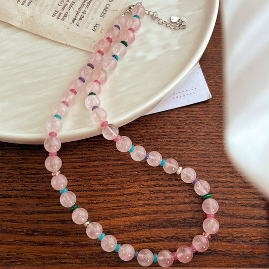 5001 Happiness Hormone Boost Natural Rose Quartz Necklace