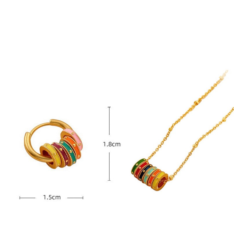 3006 Retro Colorful Hoop Earrings & Necklace